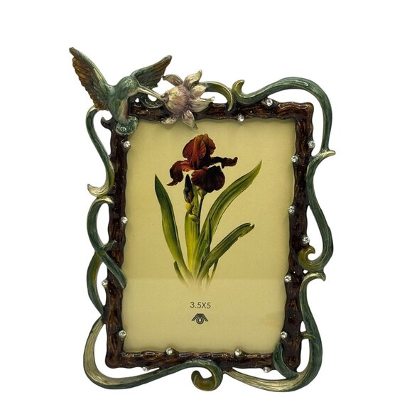 Set of 2 Vintage Style Ornate Enamel Hummingbird Flower Photo Frame 3.5x5 & 2x2 - Picture 7 of 12